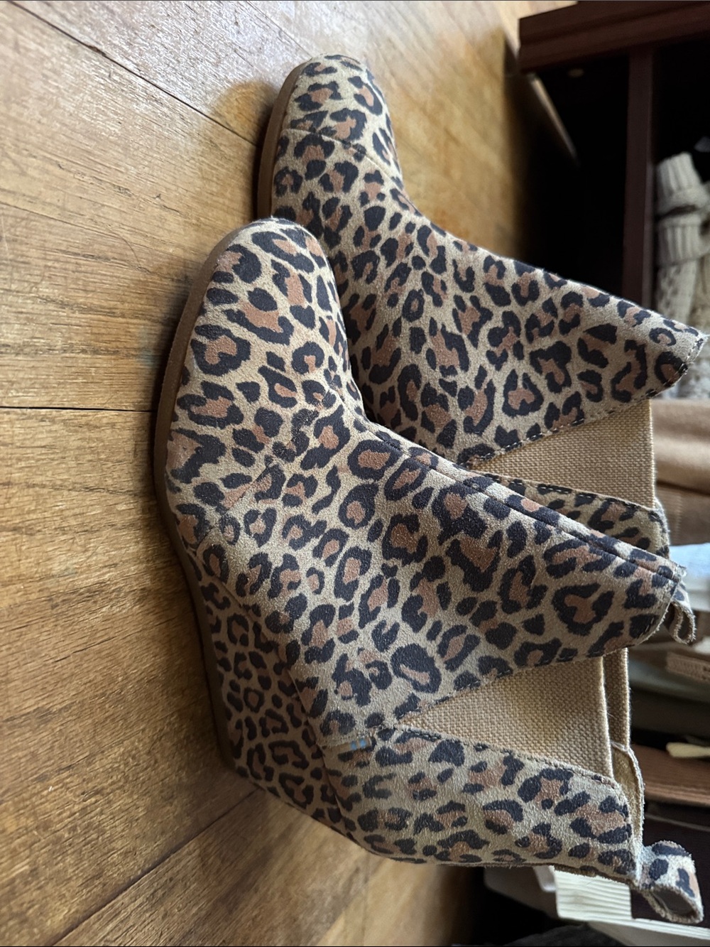 Toms Leopard Print Ankle Booties in Brown and Black